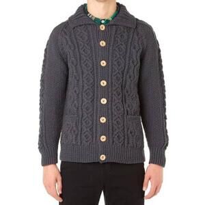 INVERALLAN Chunky Cable Knit Cardigan With Wooden Buttons